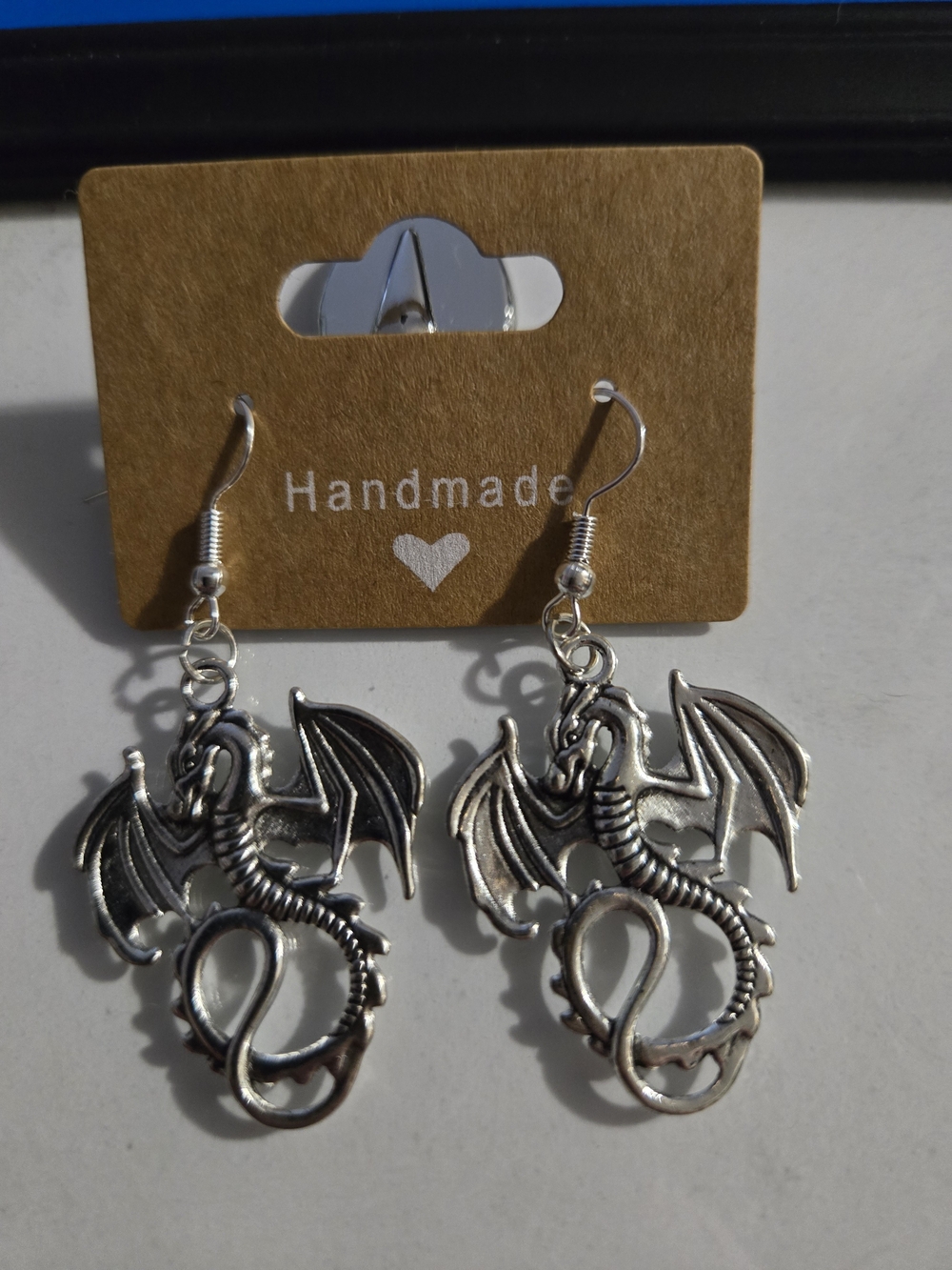 Handmade Silver Dragon Dangle Earrings